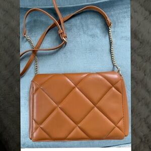 Quilted Crossbody Shoulder Bag in Cognac Brown